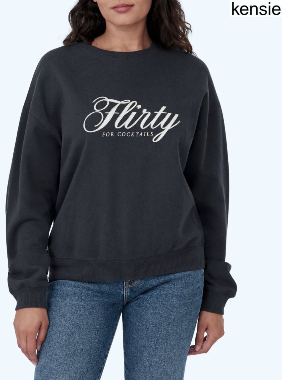 KENSIE NWT EASY BLACK OYSTER FLIRTY COTTON BLEND GRAPHIC SWEATSHIRT. SIZE M